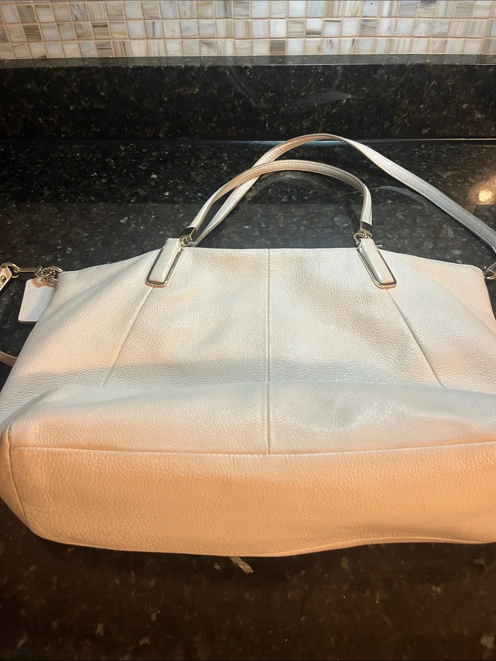 Coach White Pebbled Leather Tote with Removable Strap